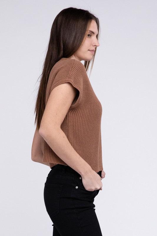 Mock Neck Short Sleeve Cropped Sweater - Rebel K Collective