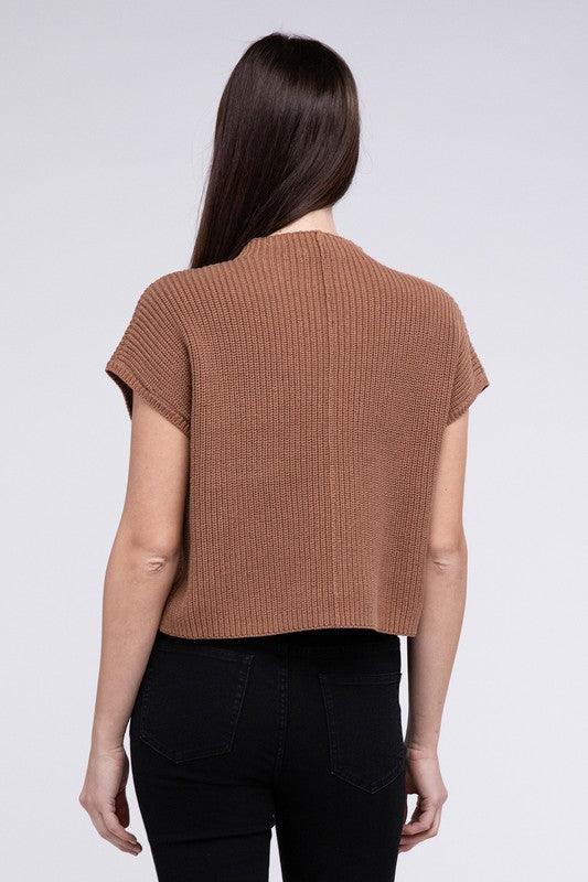 Mock Neck Short Sleeve Cropped Sweater - Rebel K Collective