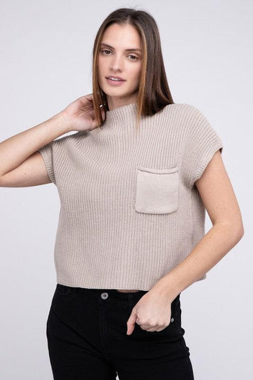 Mock Neck Short Sleeve Cropped Sweater - Rebel K Collective