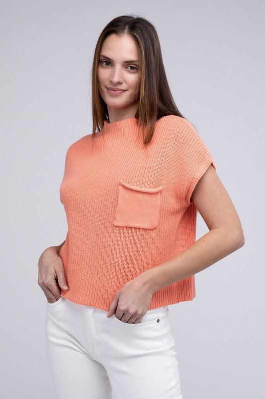 Mock Neck Short Sleeve Cropped Sweater - Rebel K Collective