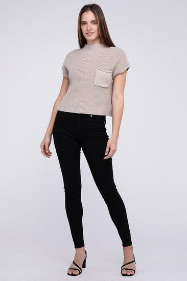 Mock Neck Short Sleeve Cropped Sweater - Rebel K Collective