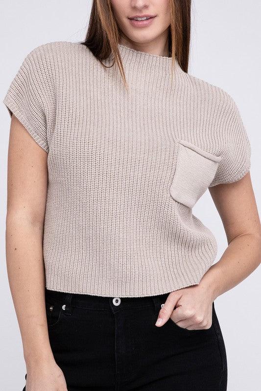 Mock Neck Short Sleeve Cropped Sweater - Rebel K Collective