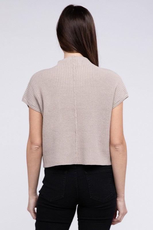 Mock Neck Short Sleeve Cropped Sweater - Rebel K Collective