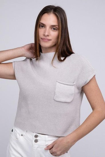 Mock Neck Short Sleeve Cropped Sweater - Rebel K Collective