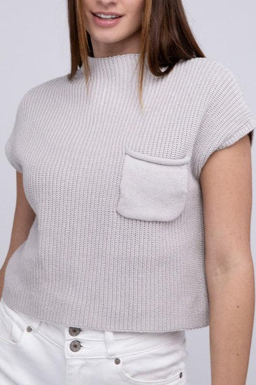 Mock Neck Short Sleeve Cropped Sweater - Rebel K Collective