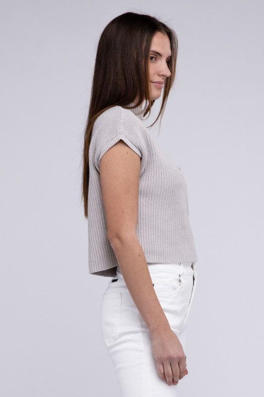 Mock Neck Short Sleeve Cropped Sweater - Rebel K Collective