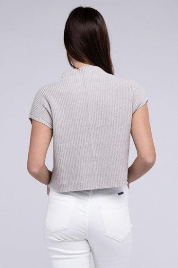 Mock Neck Short Sleeve Cropped Sweater - Rebel K Collective