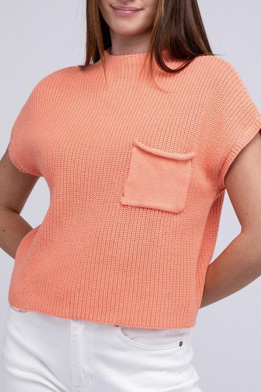 Mock Neck Short Sleeve Cropped Sweater - Rebel K Collective