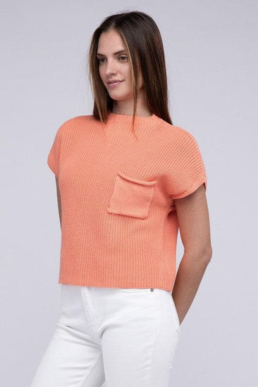 Mock Neck Short Sleeve Cropped Sweater - Rebel K Collective