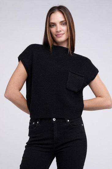 Mock Neck Short Sleeve Cropped Sweater - Rebel K Collective