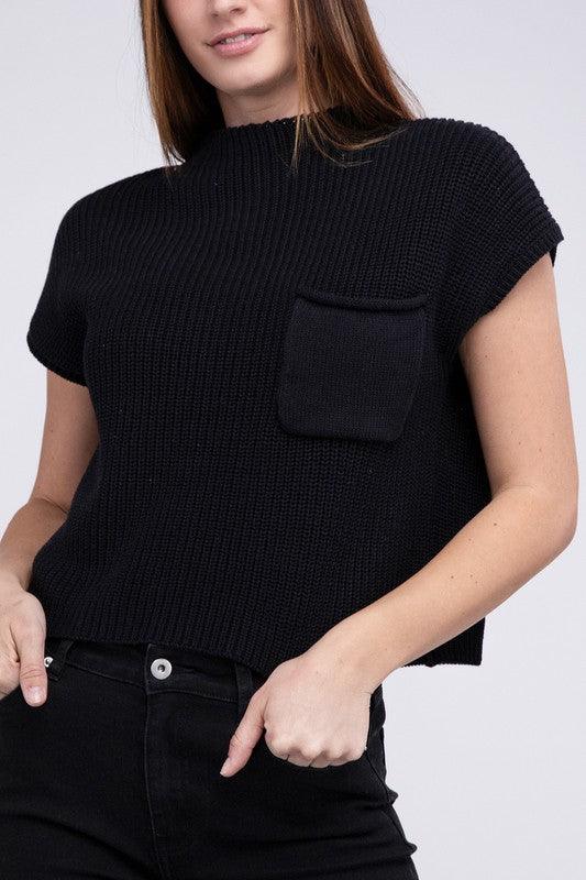 Mock Neck Short Sleeve Cropped Sweater - Rebel K Collective