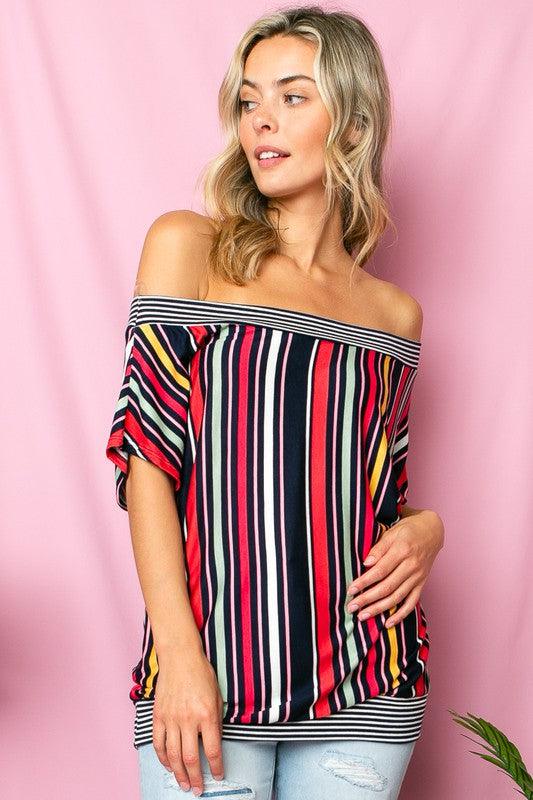 MULTI STRIPE OFF SHOULDER TOP - Rebel K Collective