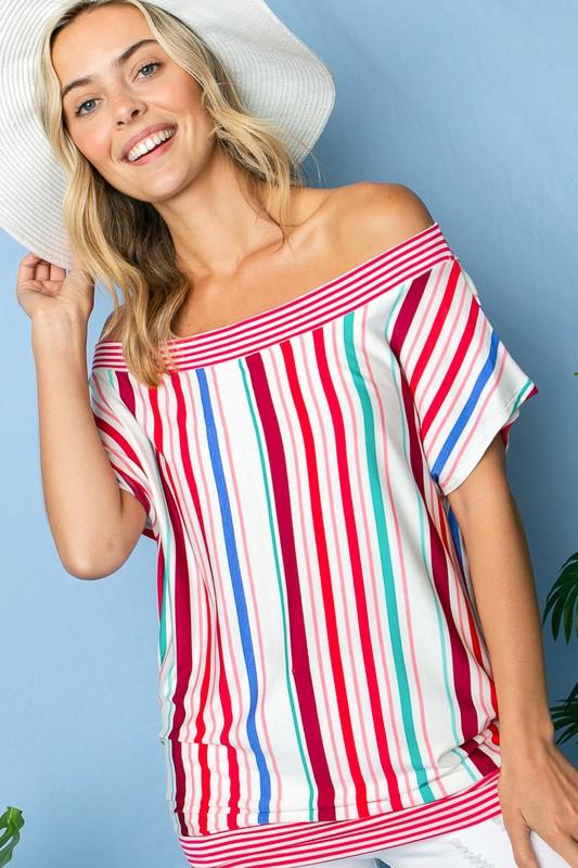 MULTI STRIPE OFF SHOULDER TOP - Rebel K Collective