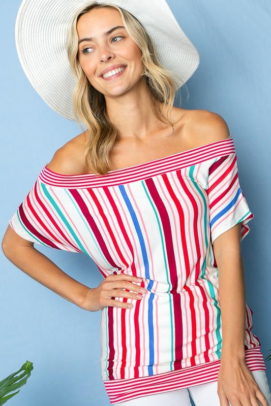 MULTI STRIPE OFF SHOULDER TOP - Rebel K Collective