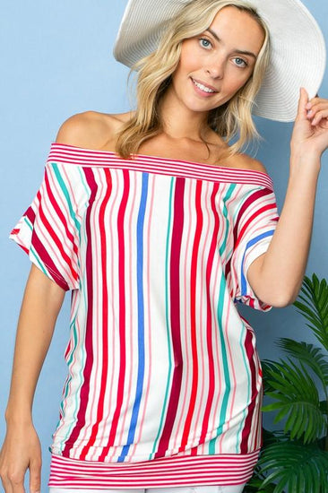 MULTI STRIPE OFF SHOULDER TOP - Rebel K Collective