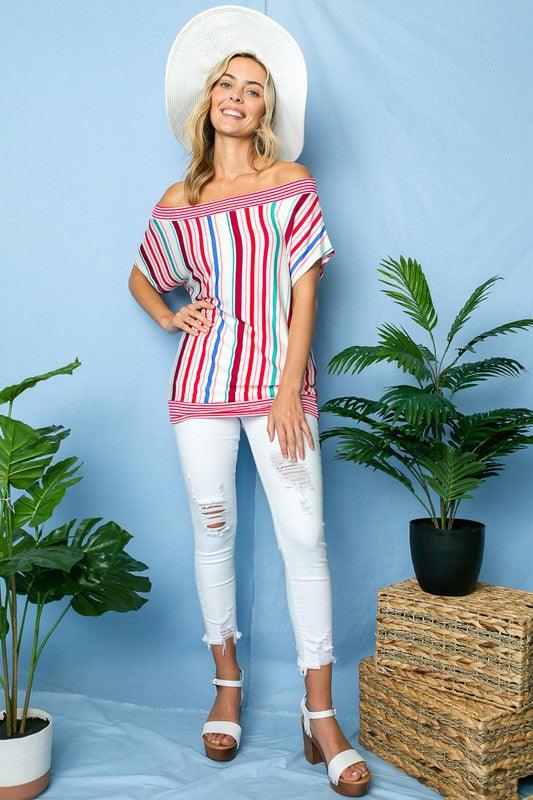 MULTI STRIPE OFF SHOULDER TOP - Rebel K Collective