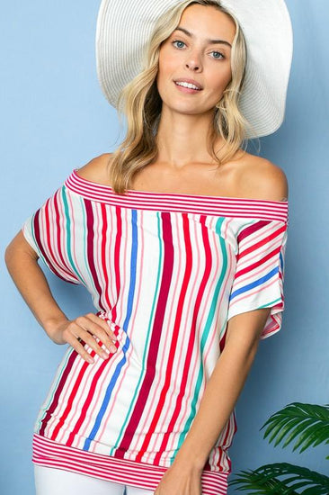 MULTI STRIPE OFF SHOULDER TOP - Rebel K Collective