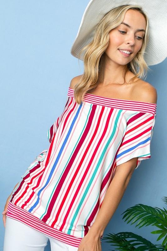 MULTI STRIPE OFF SHOULDER TOP - Rebel K Collective