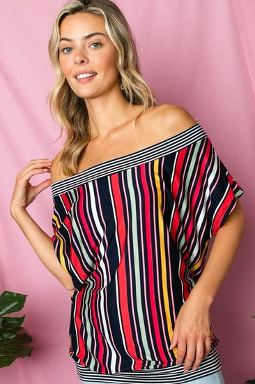 MULTI STRIPE OFF SHOULDER TOP - Rebel K Collective