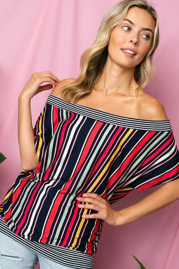 MULTI STRIPE OFF SHOULDER TOP - Rebel K Collective