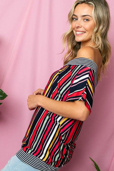 MULTI STRIPE OFF SHOULDER TOP - Rebel K Collective