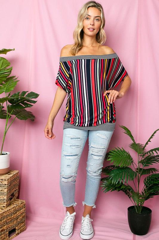 MULTI STRIPE OFF SHOULDER TOP - Rebel K Collective