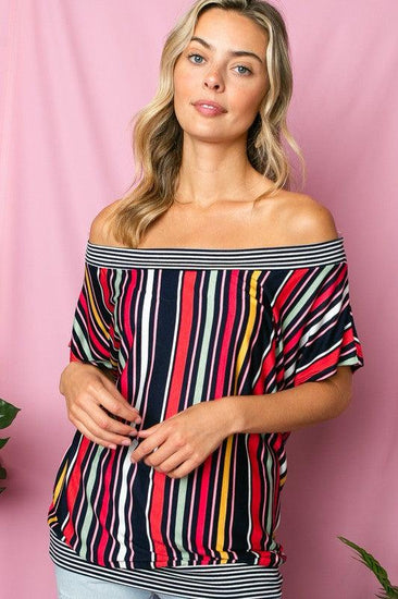 MULTI STRIPE OFF SHOULDER TOP - Rebel K Collective