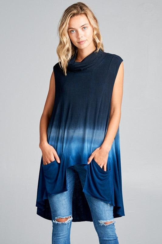 OMBRE SLEEVELESS TURTLE NECK POCKET TOP - Rebel K Collective