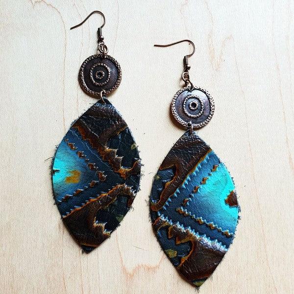 Oval Earrings in Blue Navajo with Copper Discs - Rebel K Collective