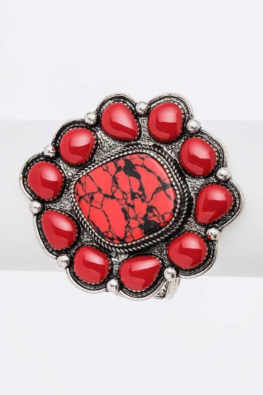 Oversize Stone Flower Open Bangle - Rebel K Collective