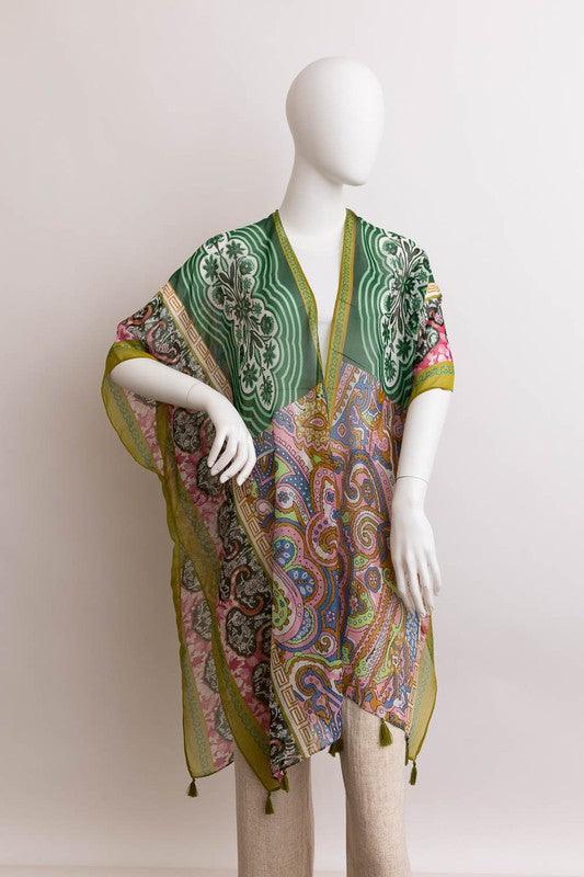 Paisley Print Open Front Kimono w/ Cinched Arms - Rebel K Collective