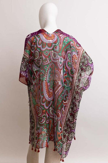 Paisley Print Open Front Kimono w/ Cinched Arms - Rebel K Collective