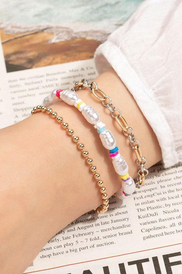 Pearl and chain multi color bracelets set - Rebel K Collective