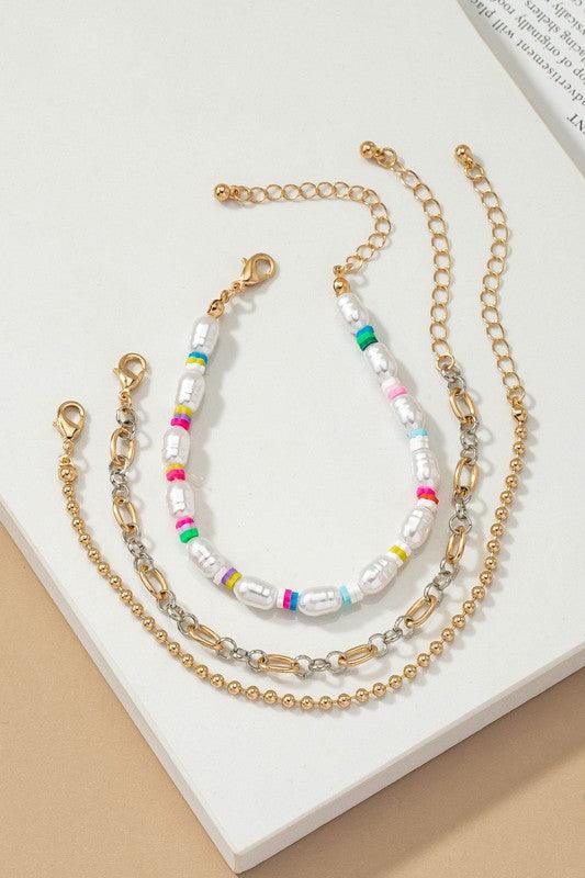 Pearl and chain multi color bracelets set - Rebel K Collective