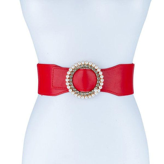 PEARL AND RHINESTONE ROUND BUCKLE BELT - Rebel K Collective