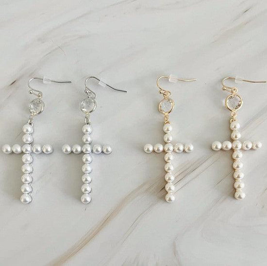 Pearl Cross Dangle Earrings - Rebel K Collective