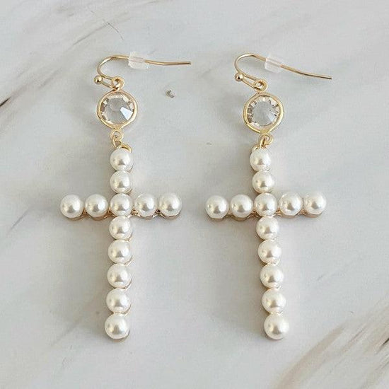 Pearl Cross Dangle Earrings - Rebel K Collective