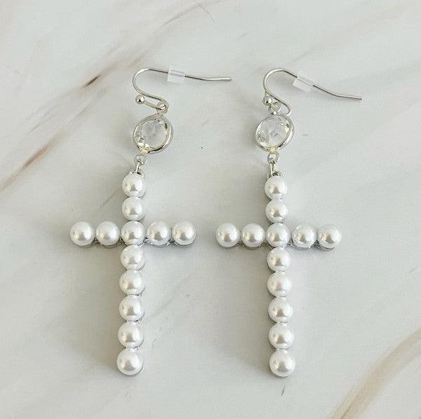 Pearl Cross Dangle Earrings - Rebel K Collective