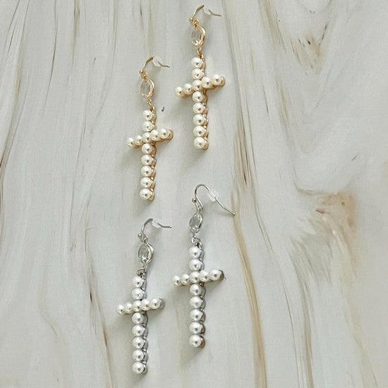 Pearl Cross Dangle Earrings - Rebel K Collective