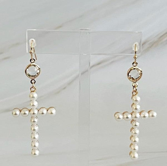 Pearl Cross Dangle Earrings - Rebel K Collective