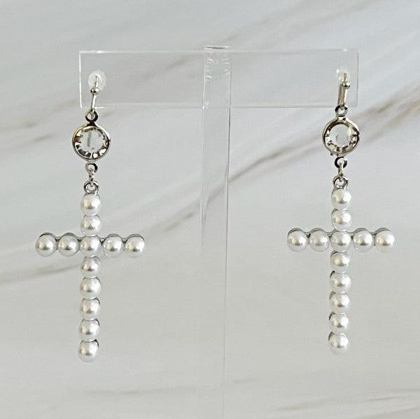 Pearl Cross Dangle Earrings - Rebel K Collective