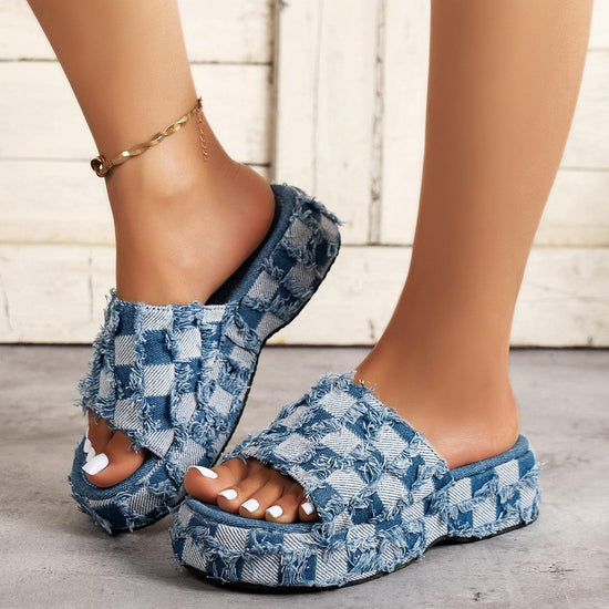 Plaid PU Leather Platform Sandals - Rebel K Collective