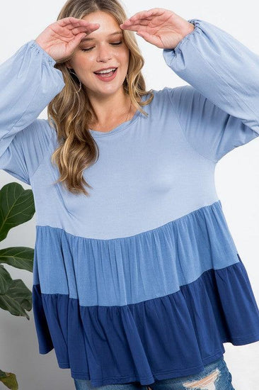 PLUS COLOR BLOCK TIERED SWING TOP - Rebel K Collective