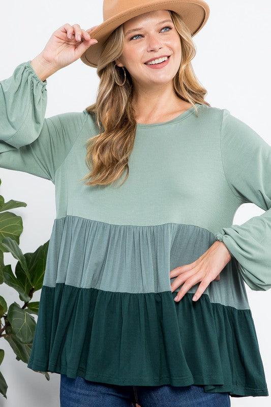 PLUS COLOR BLOCK TIERED SWING TOP - Rebel K Collective