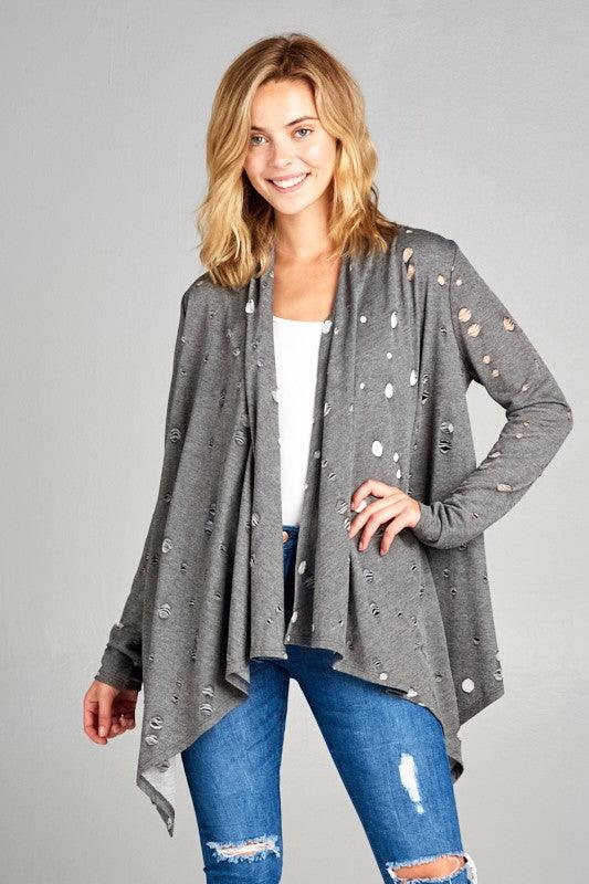 PLUS DISTRESSED CASCADE CARDIGAN - Rebel K Collective