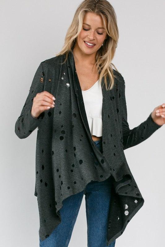 PLUS DISTRESSED CASCADE CARDIGAN - Rebel K Collective