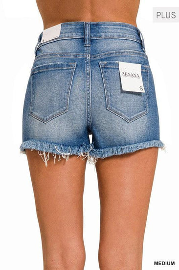 Plus Mid Rise Raw Frayed Hem Denim Shorts - Rebel K Collective