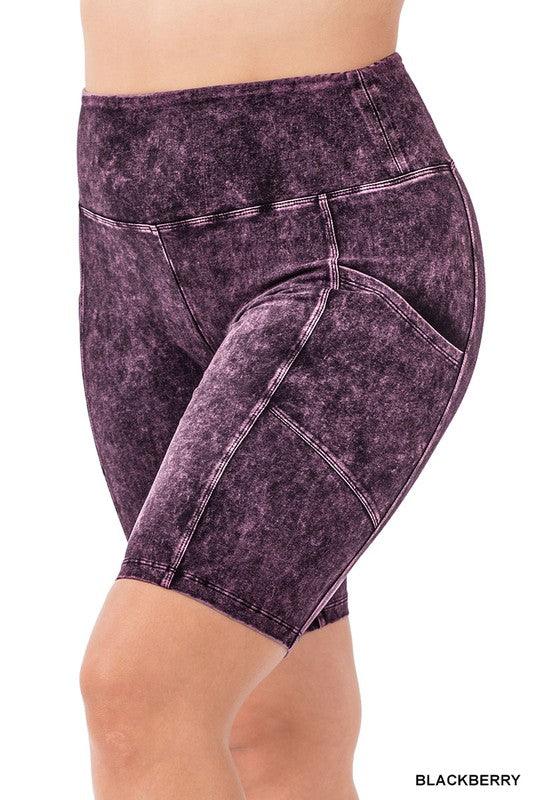 Plus Mineral Wash Wide Waistband Pocket Leggings - Rebel K Collective