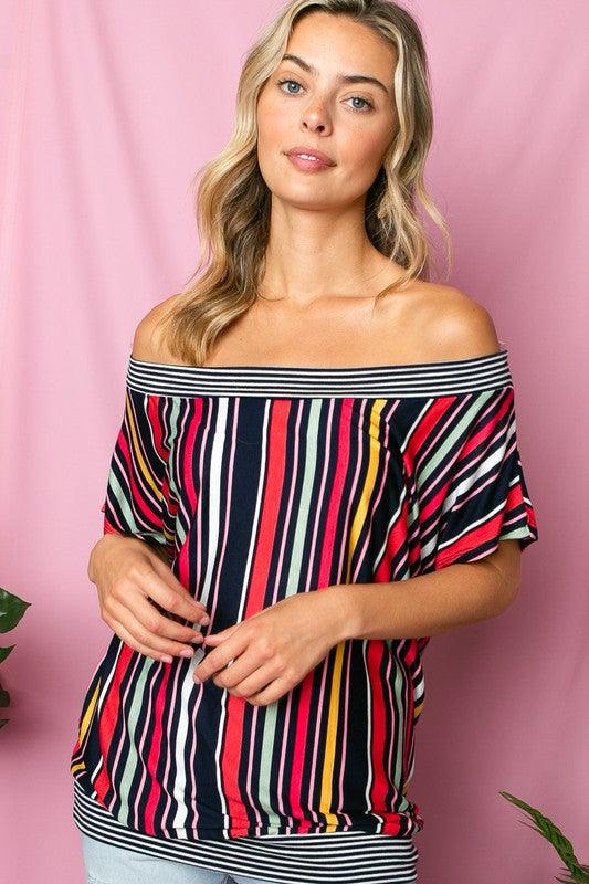 PLUS MULTI STRIPE OFF SHOULDER TOP - Rebel K Collective