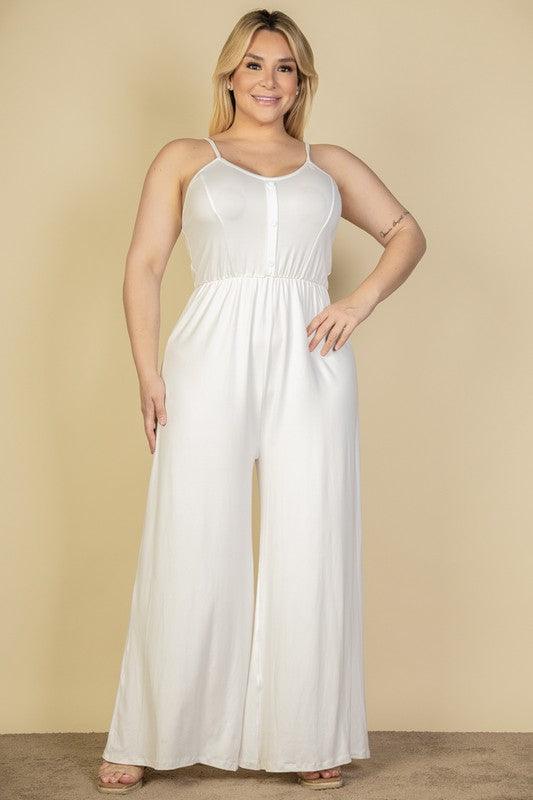 Plus Size Button Front Wide Leg Jumpsuit - Rebel K Collective